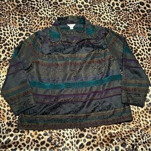 Christopher & Banks Black Teal & Purple Jacquard Print Zip Up Jacket